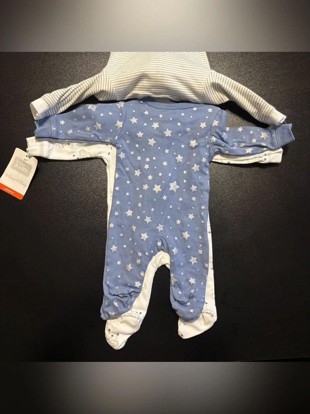 Hudson Baby 3-Pack Footed One-Piece Set in Blue and Cream nwt